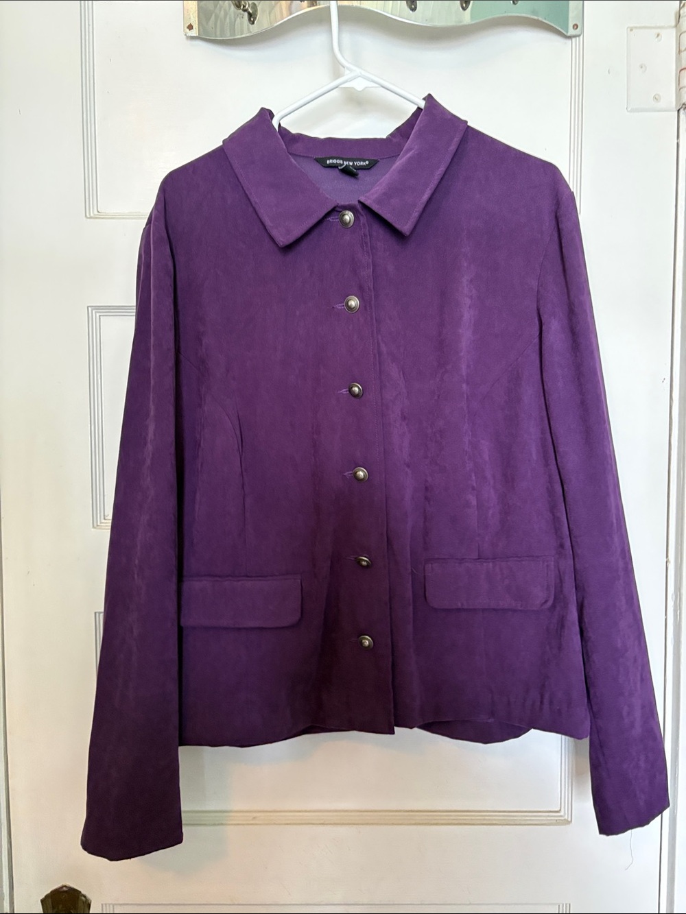 Briggs NY Purple Button-Front Faux Suede Jacket Size XL
